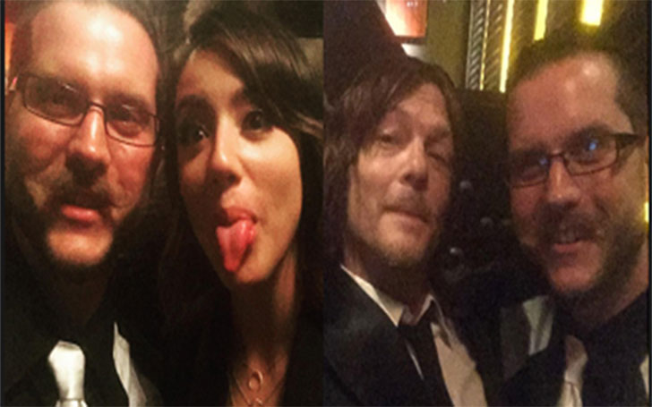 James Heltibridle with Chloe Bennet and Norman Reedus at Walking Dead Season 6 Premiere.