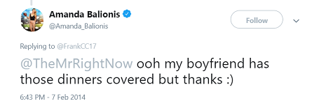  Amanda Balionis announced her relationhship in 2014.