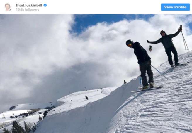 Thad Luckingbill enjoying on skiing with his friend
